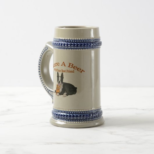 Boston Terrier Share A Beer Gifts Bierpul (Voorkant links)