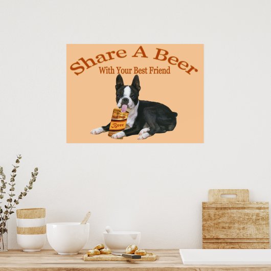 Boston Terrier Shares A Beer Poster (Keuken)