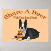 Boston Terrier Shares A Beer Poster (Voorkant)