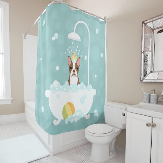 Boston Terrier Shower Curtain Douchegordijn (In situ)