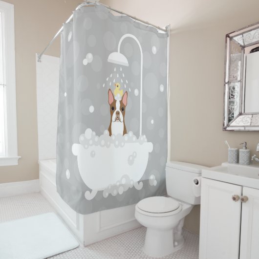 Boston Terrier Shower Curtain Douchegordijn (In situ)