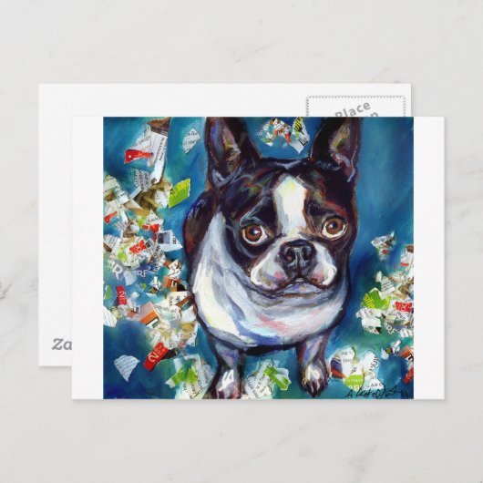 Boston Terrier Shredder mischief Briefkaart (Voorkant / Achterkant)