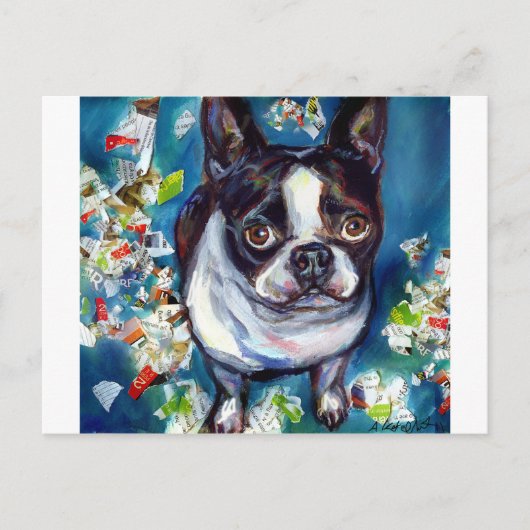 Boston Terrier Shredder mischief Briefkaart (Voorkant)