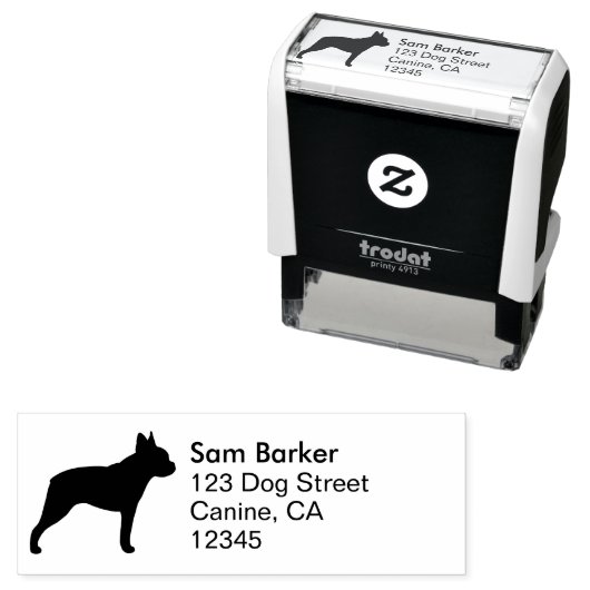 Boston Terrier Silhouette retouradres Zelfinktende Stempel (In situ)