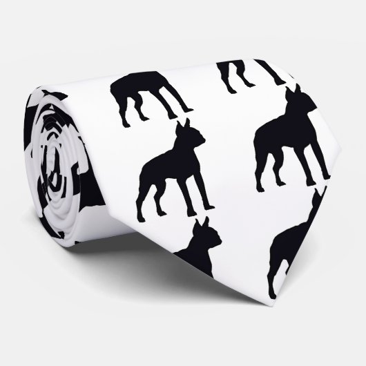 Boston Terrier Silhouette Stropdas (Opgerold)