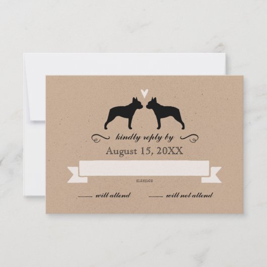 Boston Terrier Silhouetten Bruiloft RSVP Kaartje (Voorkant)
