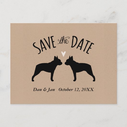 Boston Terrier Silhouetten Bruiloft Save the Date Aankondigingskaart (Voorkant)