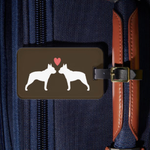 Boston Terrier Silhouetten met Hart en Tekst Bagagelabel
