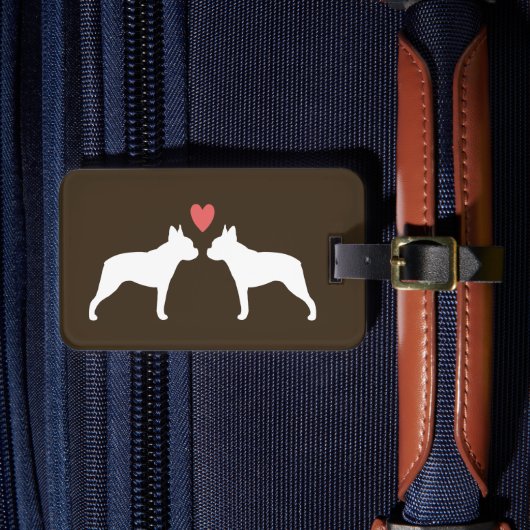 Boston Terrier Silhouetten met Hart en Tekst Bagagelabel (Voorkant Insitu 4)