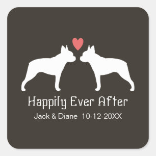 Boston Terrier Silhouetten met Hart en Tekst Vierkante Sticker