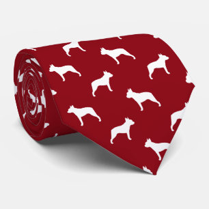 Boston Terrier Silhouetten Patroon Rood en Wit Stropdas