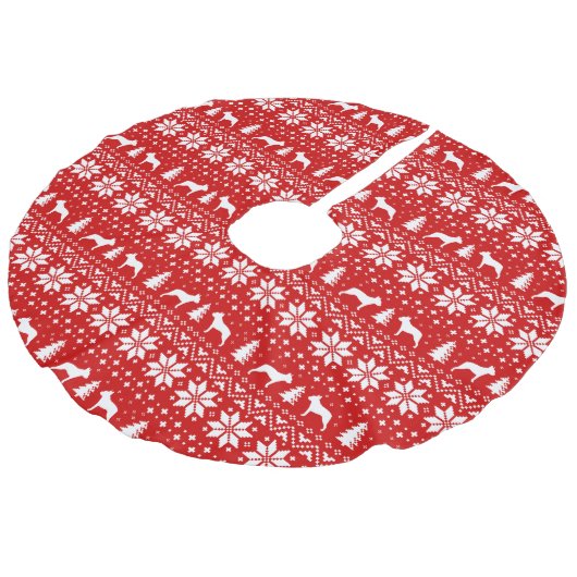 Boston Terrier Silhouetten Patroon rood Imitatie Linnen Kerstboom Kleed (Gekanteld)