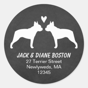 Boston Terrier Silhouetten Retouradres Ronde Sticker