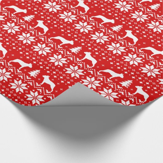 Boston Terrier Silhouettes kerstfeestdag rood Cadeaupapier (Hoek)