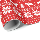 Boston Terrier Silhouettes kerstfeestdag rood Cadeaupapier (Rol Hoek)