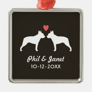 Boston Terrier Silhouettes Love Dogs Couple Custom Metalen Ornament