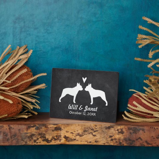 Boston Terrier Silhouettes met hart en tekst Fotoplaat (Zijkant)