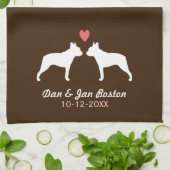 Boston Terrier Silhouettes met hart en tekst Theedoek (Gevouwen)