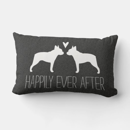 Boston Terrier Silhouettes met Heart Custom Text Kussen (Achterkant)