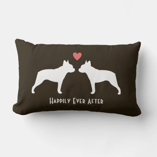 Boston Terrier Silhouettes met Heart Custom Text Kussen (Voorkant)