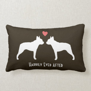 Boston Terrier Silhouettes met Heart Custom Text Kussen