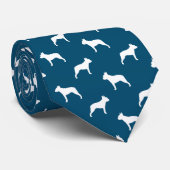 Boston Terrier Silhouettes Pattern Blue en White Stropdas (Opgerold)