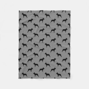 Boston Terrier Silhouettes Pattern Grey and Black Fleece Deken