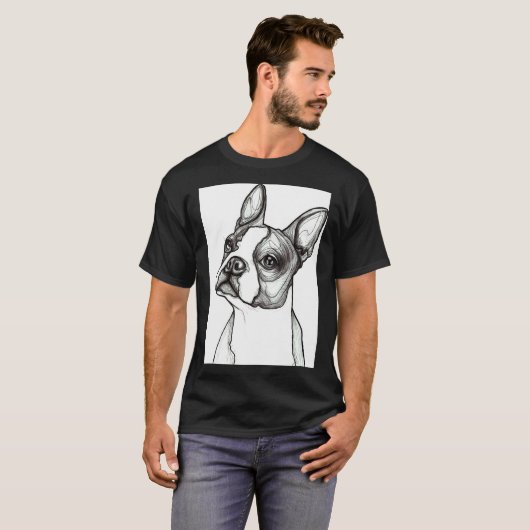 Boston Terrier Sketch Scoop T-shirt (Voorkant volledig)