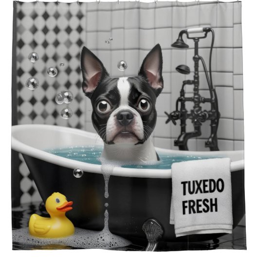 Boston Terrier Sloppy Sleepy Schattige Funny Douchegordijn (Voorkant)