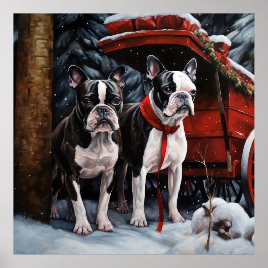 Boston Terrier Sneeuw Slede Kerst Decoratie (Voorkant)
