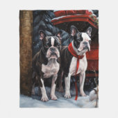 Boston Terrier Sneeuw Slede Kerst Decoratie Fleece Deken (Voorkant)