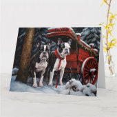 Boston Terrier Sneeuw Slede Kerst Decoratie Kaart (Gele Bloem)