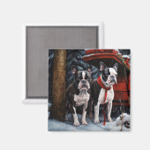 Boston Terrier Sneeuw Slede Kerst Decoratie Magneet (Voorkant / Achterkant)