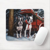 Boston Terrier Sneeuw Slede Kerst Decoratie Muismat (Met muis)