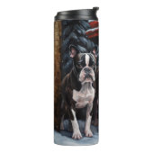 Boston Terrier Sneeuw Slede Kerst Decoratie Thermosbeker (Gedraaid links)