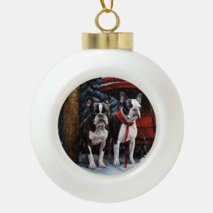 Boston Terrier Sneeuw Slede Kerstmis Decoratie  