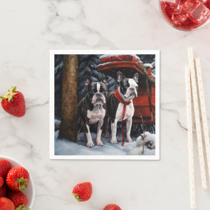 Boston Terrier Sneeuw Slede Kerstmis Decoratie Servet