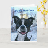 Boston Terrier Sneeuw Vakantie Groeten Kaart (Gele Bloem)