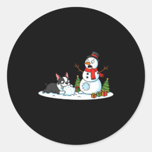 Boston Terrier Sneeuwman Kerstboom Kerstmis Dames Ronde Sticker