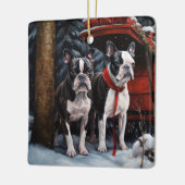 Boston Terrier Sneeuwrijke slee Kerstmis decoratie (Links)