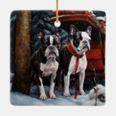 Boston Terrier Sneeuwrijke slee Kerstmis decoratie (Achterkant)
