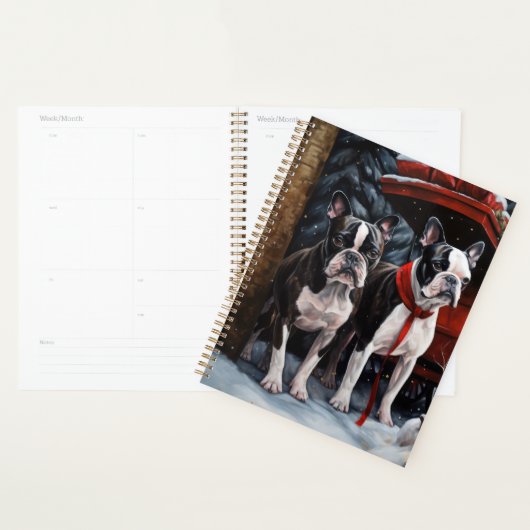 Boston Terrier Sneeuwrijke slee Kerstmis decoratie Planner (Display)