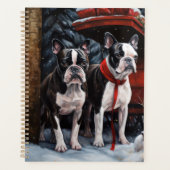 Boston Terrier Sneeuwrijke slee Kerstmis decoratie Planner (Voorkant)