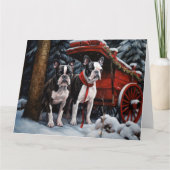 Boston Terrier Sneeuwwagen Kerst Decoratie Kaart (Voorkant)