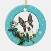 Boston Terrier Snowflake Blue Bouquet Keramisch Ornament (Voorkant)