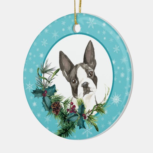 Boston Terrier Snowflake Blue Bouquet Keramisch Ornament (Links)