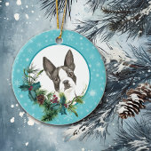 Boston Terrier Snowflake Blue Bouquet Keramisch Ornament