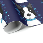 Boston Terrier Snowflakes Holiday Wrapping Paper Cadeaupapier (Rol Hoek)