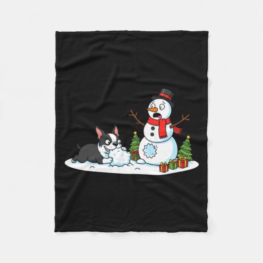 Boston Terrier Snowman Christmas Tree Xmas Womens  Fleece Deken (Voorkant)