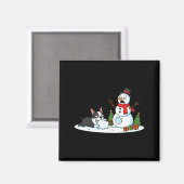 Boston Terrier Snowman Christmas Tree Xmas Womens  Magneet (Voorkant / Achterkant)